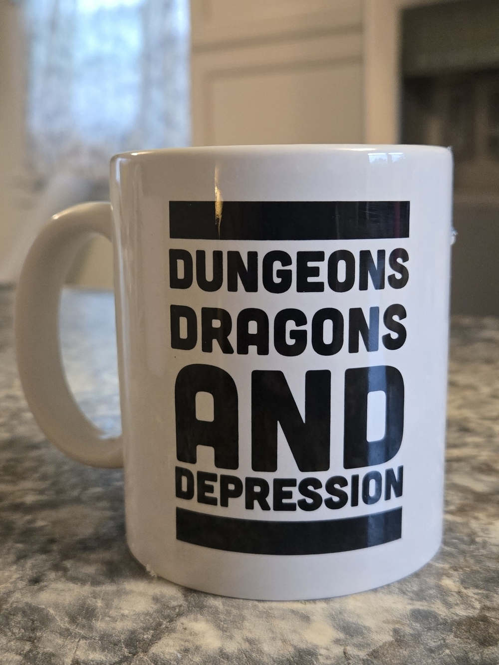 "Dungeons Dragons And Depression" Black And White Novelty Mug